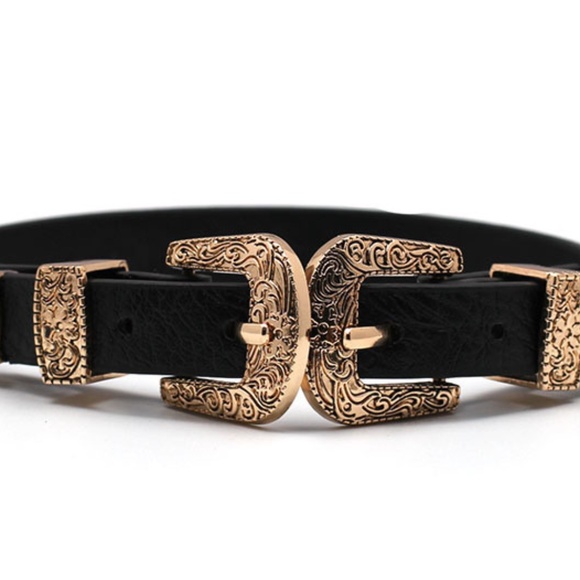 Cowgirl Buckle Black Faux Leather Choker Necklace Western Festival Jewelry - Picture 5 of 7